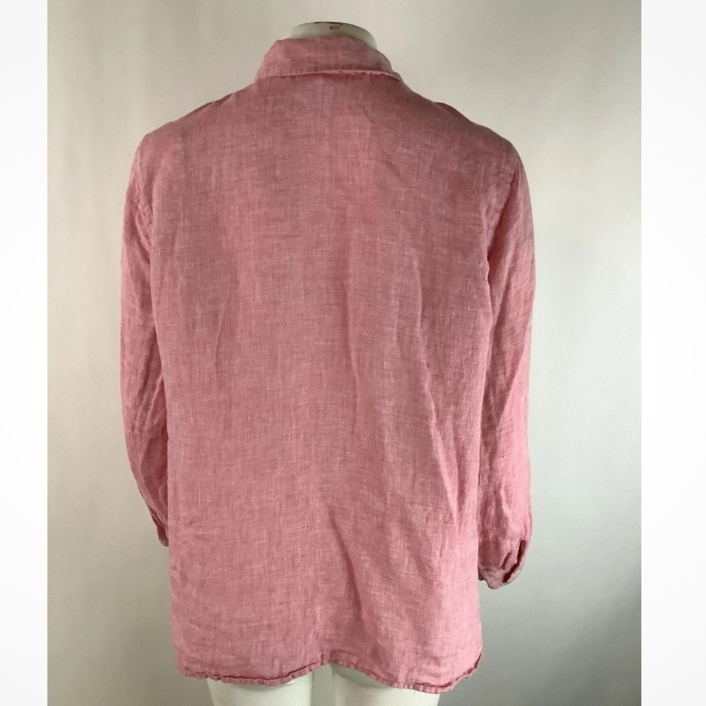 J Jill Sz S 100% Linen Long Sleeve Button Top Pink Canvas Travel Beach Casual - Picture 3 of 5
